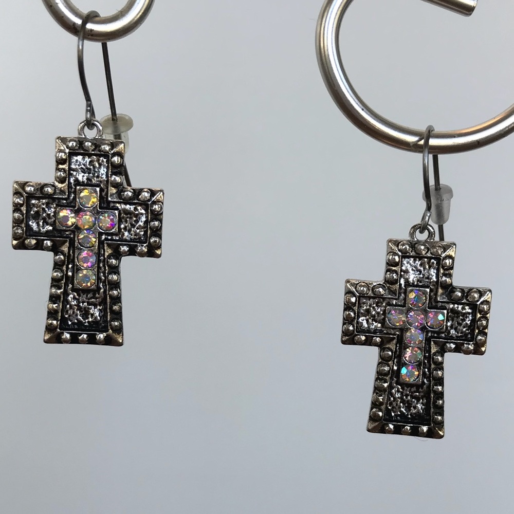 NEW Crystal & Silver Cross Earrings